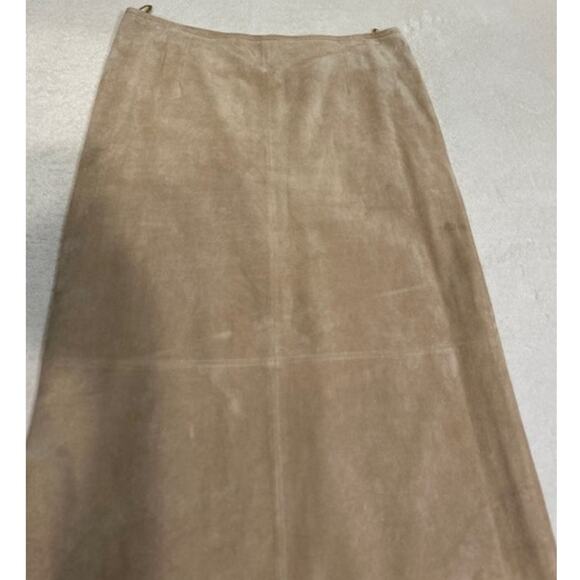 BOSTON PROPER Tan Suede Leather Panel Midi Skirt Boho Chic Boho Cottage Size 14 - Picture 8 of 16